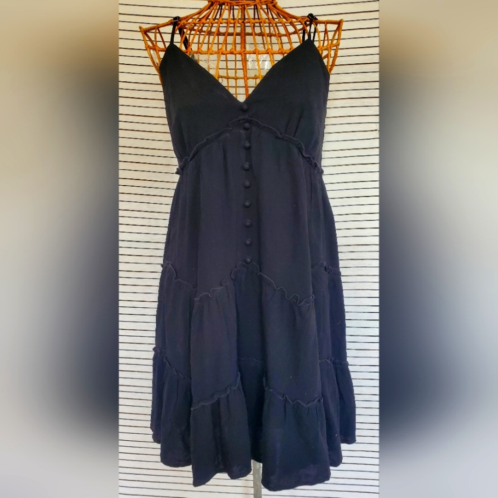Black Tiered Spaghetti Strap Baby Doll Dress